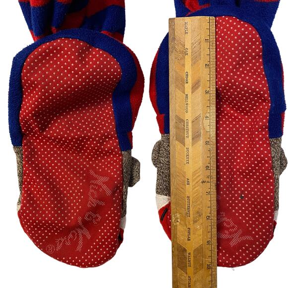 Adult NICK & NORA Sz S Sock Monkey One-Piece Pajamas Red Blue Stripe Fleece - Picture 6 of 11
